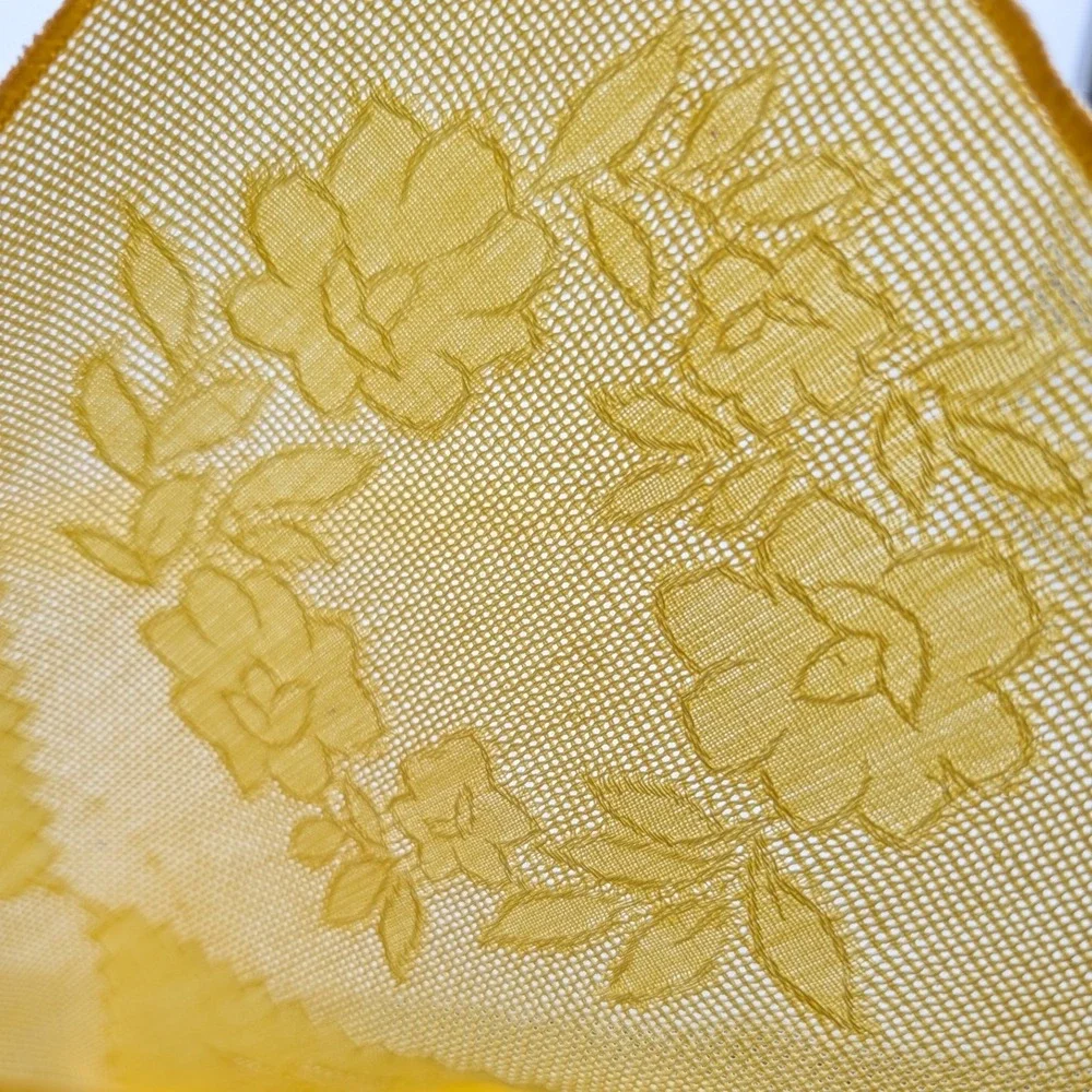 Vintage Yellow Floral Damask Napkins Set of 6 Woven Rose Wreath 16x16